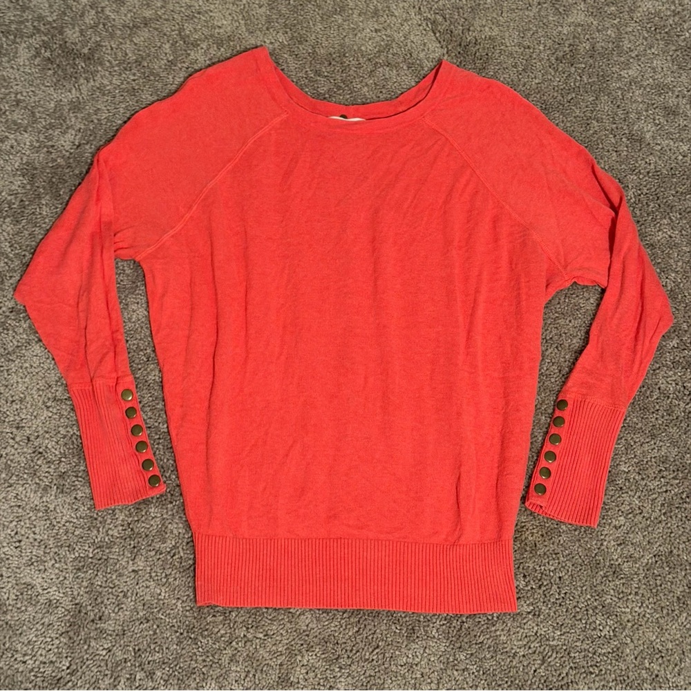 Coral Red Long Sleeve Sweater with Button Accents